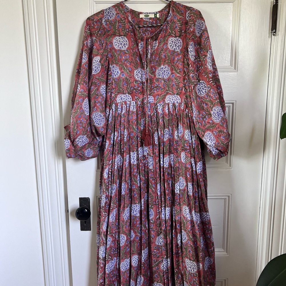 Dolma Mylah Floral Midi Dress Cotton Block Print - Picture 2 of 9